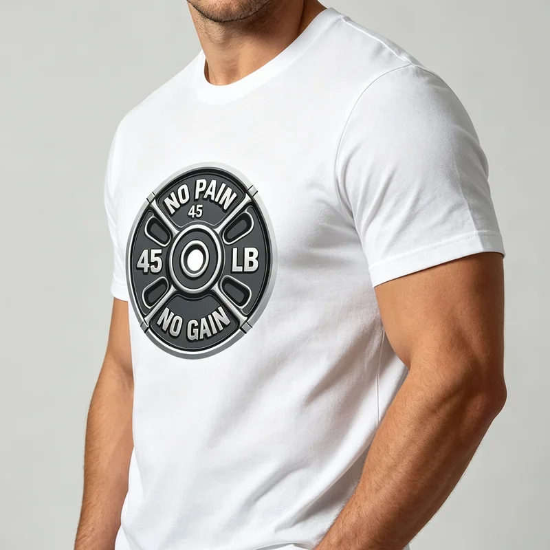 Gain Barbell Plate T-Shirt Gym Motivational Graphic Print Men Women Casual Cotton Streetwear Tops Fitness Workout Y2k Top