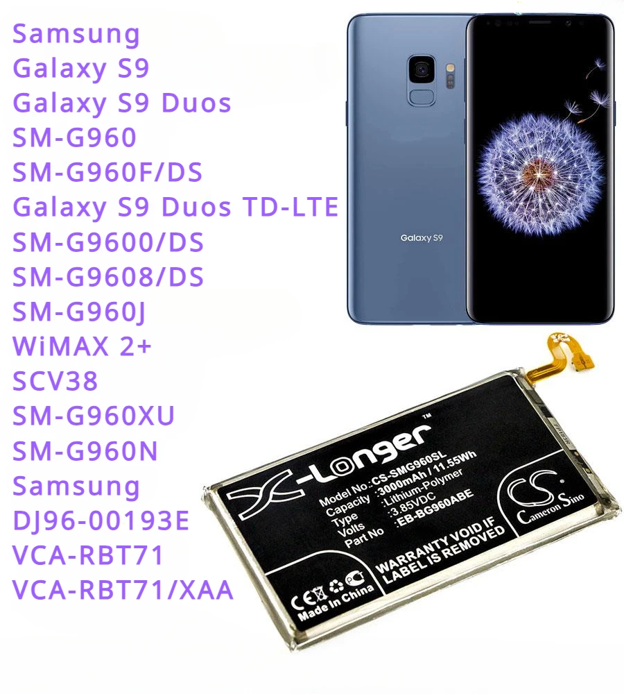 Cameron Sino 3000mAh Battery EB-BG960ABE for Samsung Galaxy S9, SCV38, SM-G960, G9600, G9608, G960F, G960J,G960N,G960XU,WiMAX 2+