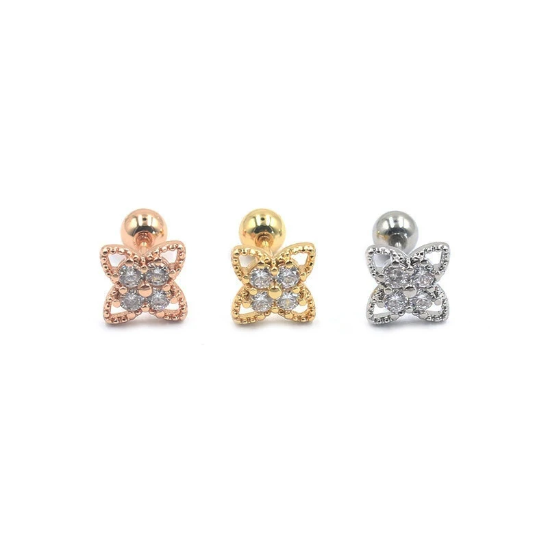 

1 PCS Cute Copper Zircon Flower Stud Earring Women Gold Color Steel Helix Bar Ear Cartilage Piercing Cuff Wholesale