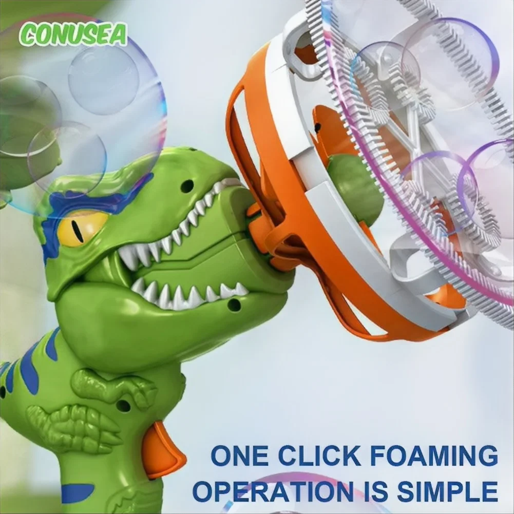 

Электрический пистолет для мыльных пузырей 2-в-1 в виде динозавра, большой, для детей, для игр на улице, интерактивные игры для мальчиков и девочек