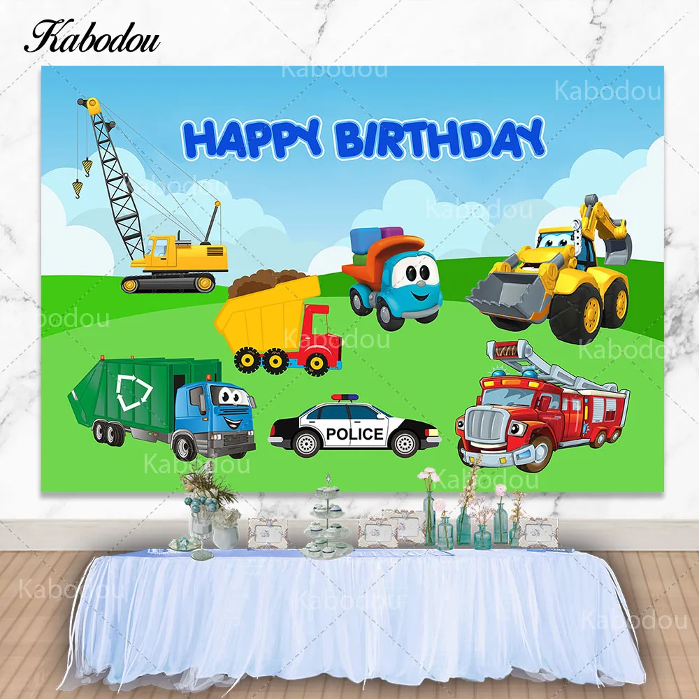 Kabodou Leo The Truck Photo Backdrop Kids Happy Birthday Baby Shower Photography Background Decor Props