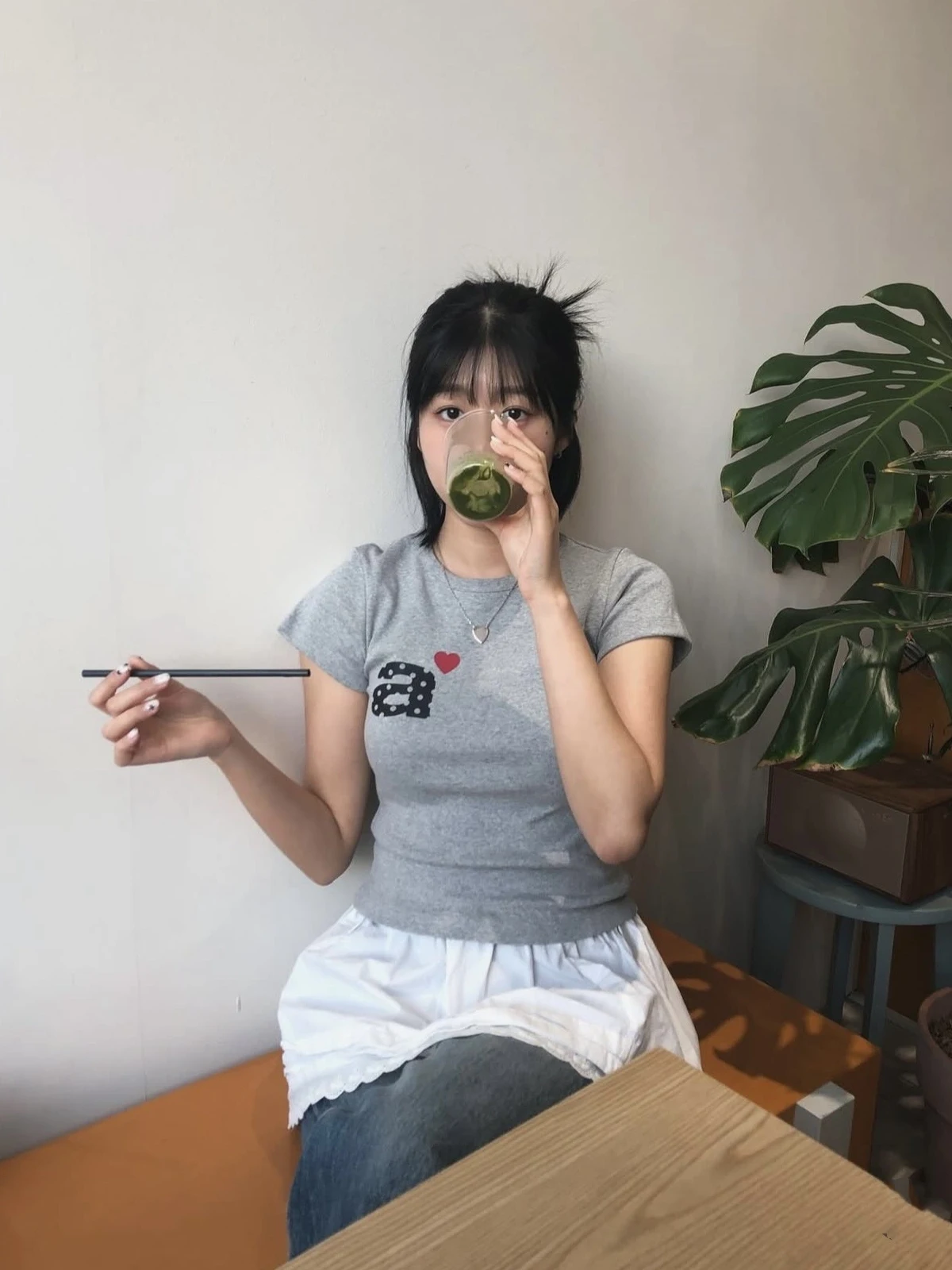 T-shirt ort Sve imprimé cœur à pois pour femmes, amincissant, mettant en valeur la taille, coréen Sle coton 00% été Faion