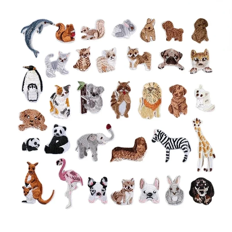 300pcs/Lot Small Animal Luxury Embroidery Patch Penguin Kangaroo Flamingo Whale Bear Cat Dog Clothing Decoration Craft Applique