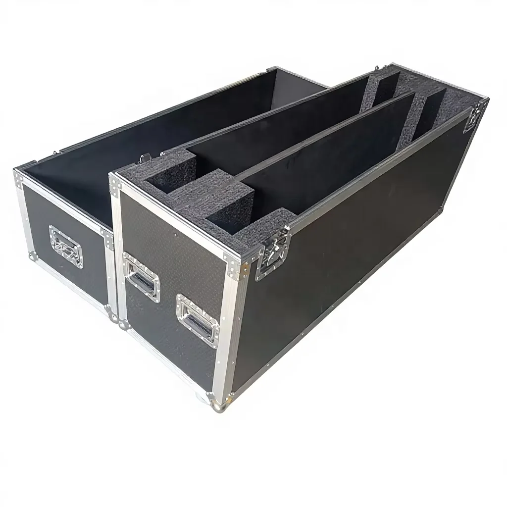 Universal Adjustable Dual TV Flight Case for 55 65 75 85 86 Inch Flat Screen LED Monitor Road Box with Wheels for Stage Pro