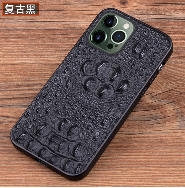 

New Genuine Leather Luxury 3d Crocodile Head Phone Case For Iphone 14 13 12 Pro Max Plus Cover For Iphone13 Iphone12 Mini Cases