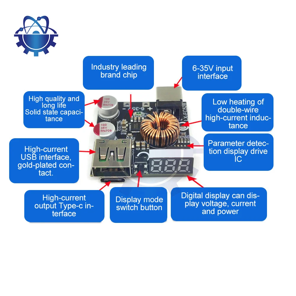 QC4.0 3.0 PD Full Protocol Mobile Phone Fast Charging Module 3526 Chip with Display USB Charging Converter Board with Heat Sink