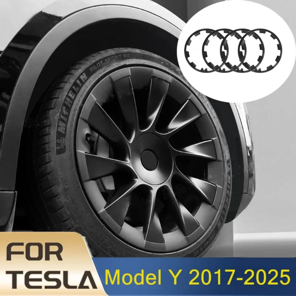 For Tesla Model Y 2017-2025 4-Piece Hub Cap Protector 20 Inch High Performance Dual Motor AWD Version Tire Protector Strip