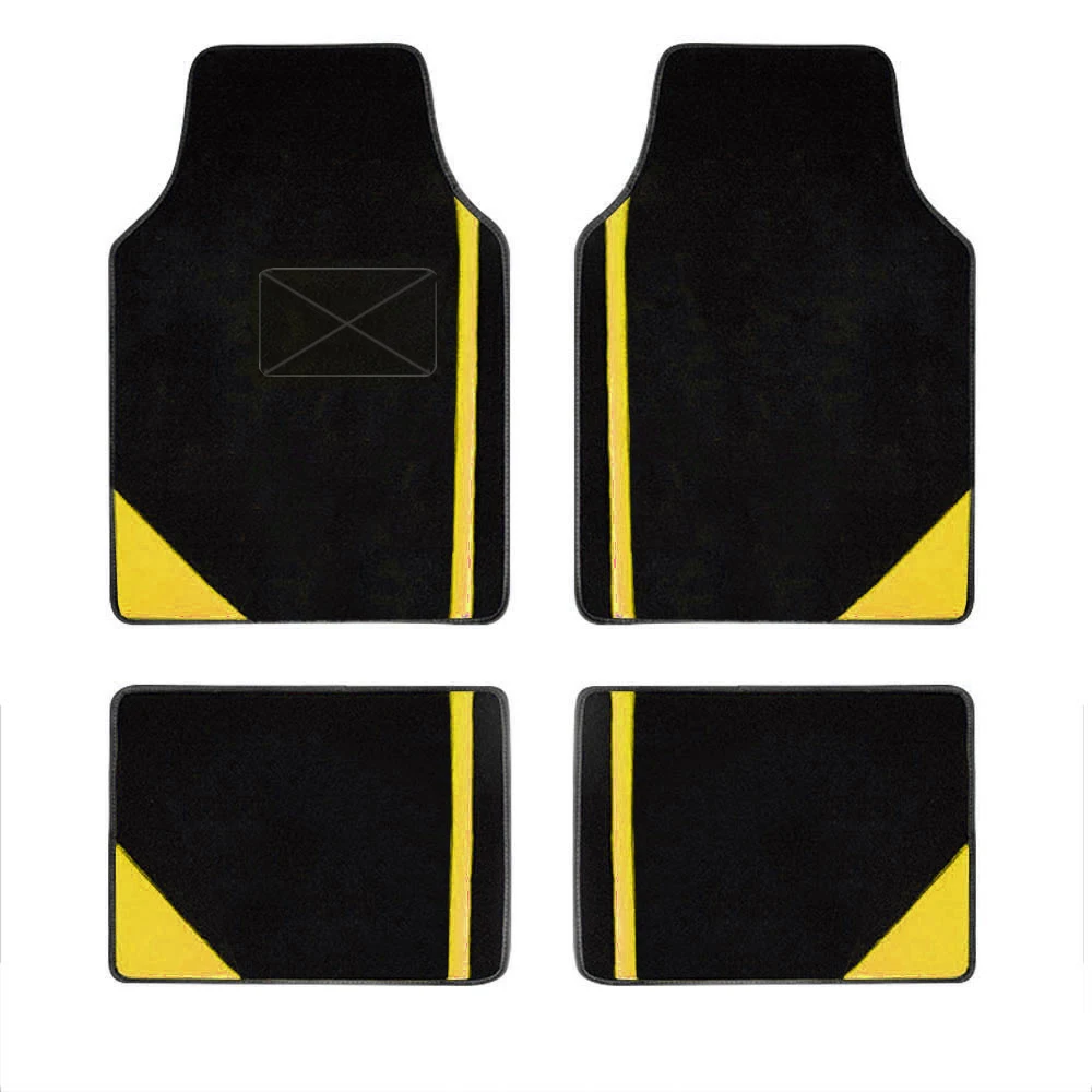 Car Floor Mat  Fit Car   Heel Pad Vinyl Suede Carpet Floor Mats Set Universal 4pcs Yellow
