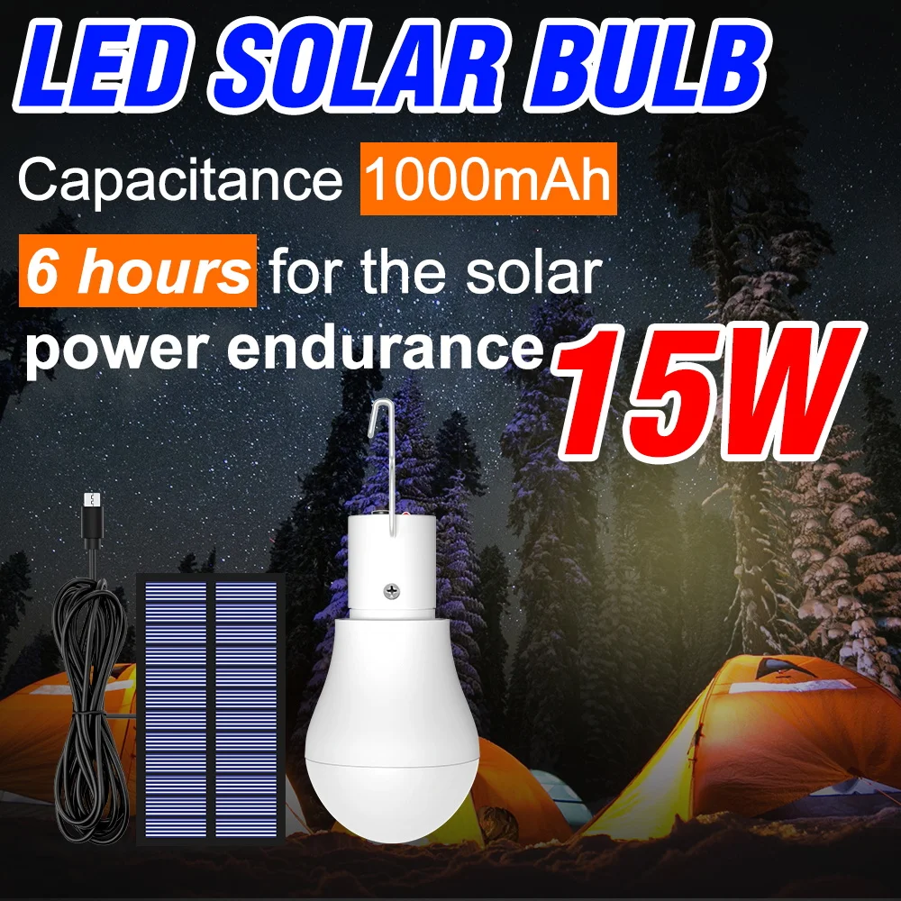 

Солнечная лампа 15 Вт, уличная светодиодная портативная сверхъяркая лампа-прожектор, водонепроницаемая, для сада, двора, коридора, кемпинга