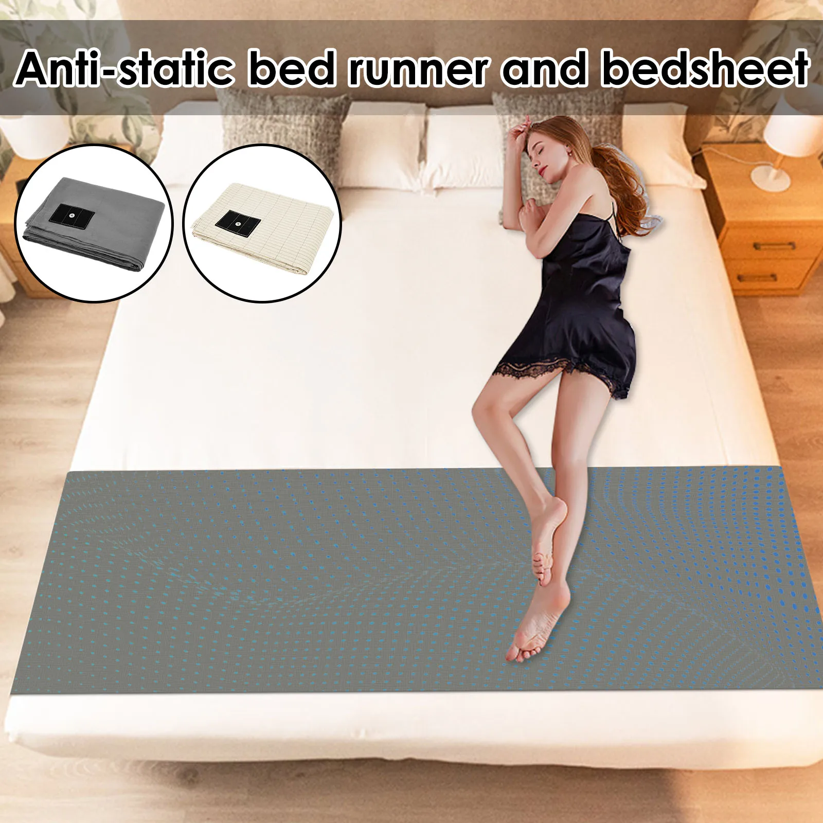 حصيرة سرير التأريض 60x266 سنتيمتر ملاءات علم السرير المضادة للكهرباء الساكنة مع سلك التأريض وقلم الاختبار الفراش الناعم لتحسين النوم