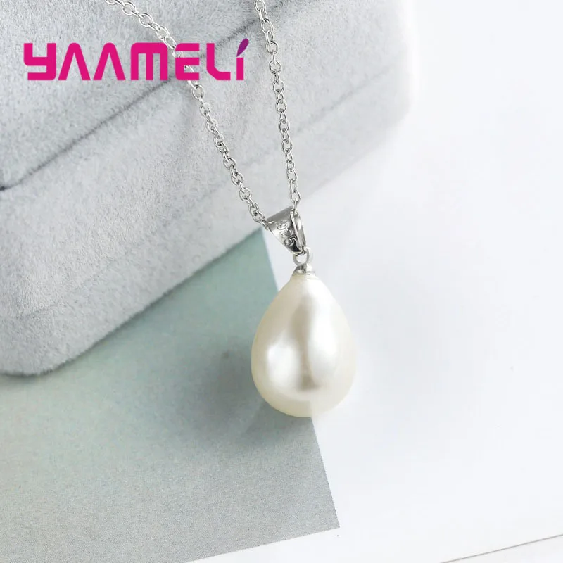 S925 Sterling Silver Freshwater Pearl Pendant Necklace Loop Hoop Earrings White Teardrop Women Girls Wedding Party Nice Gifts