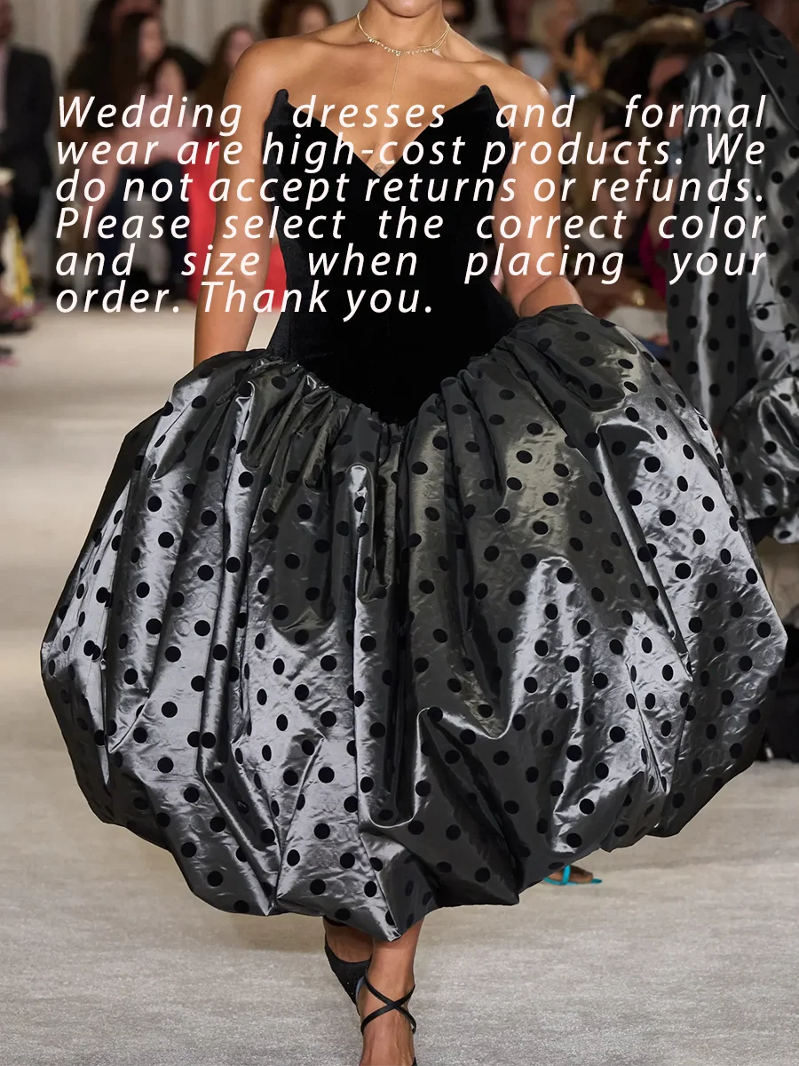 Classic V-Neck Satin Sleeveless Polka Dot A-Line Formal Evening Dresses Birthday Party Prom Gowns Customized