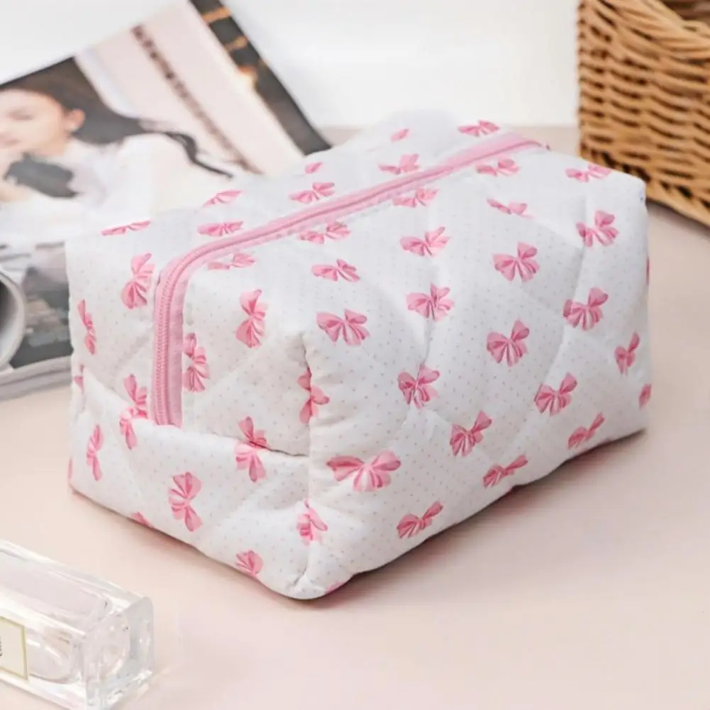 Feminine Beauty Pouch Bow-knot Print Makeup Pouch Toiletry Organizer Bag with Zipper Closure Capacity Multifunctional for Travel