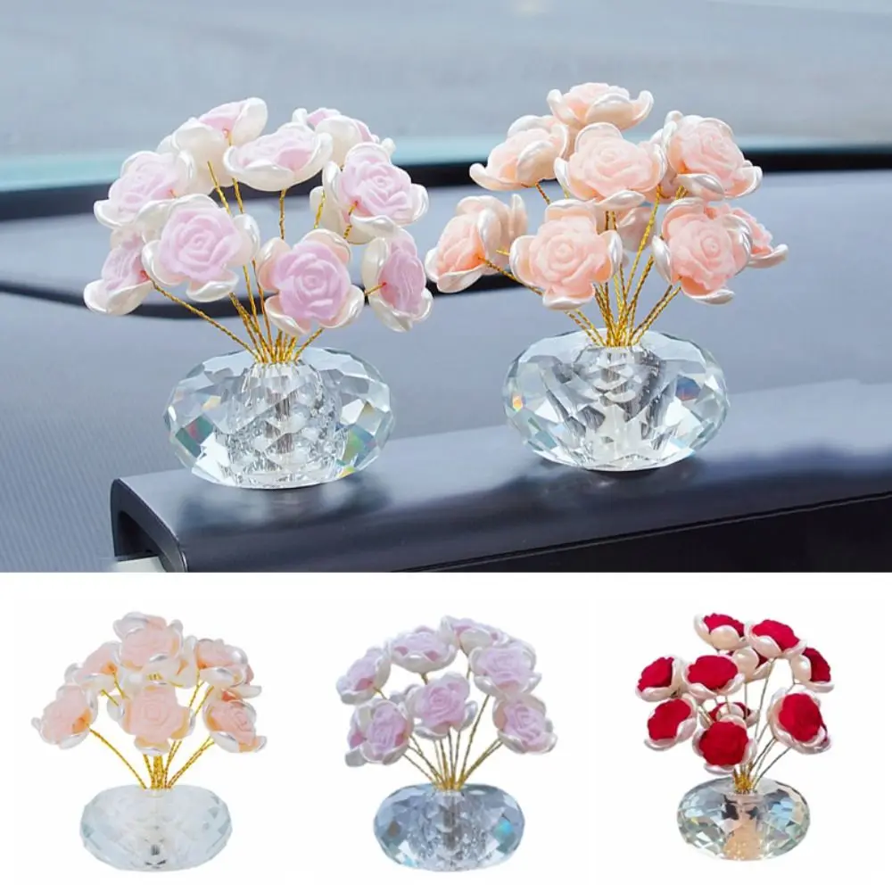 

Exquisite Crystal Rose Bouquet Crystal Crafts Colorful Crystal Rose Car Decoration Handmade Rose Ornament Car Interior Ornament