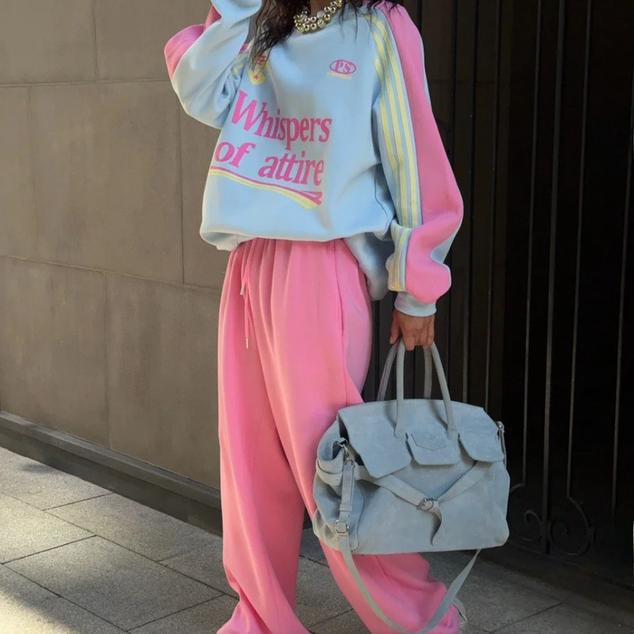 

Женский элитный осенне-зимний наряд, комплект из двух предметов, цветная блузка, длинные брюки, толстовка с v-образным вырезом, теплая модная повседневная одежда