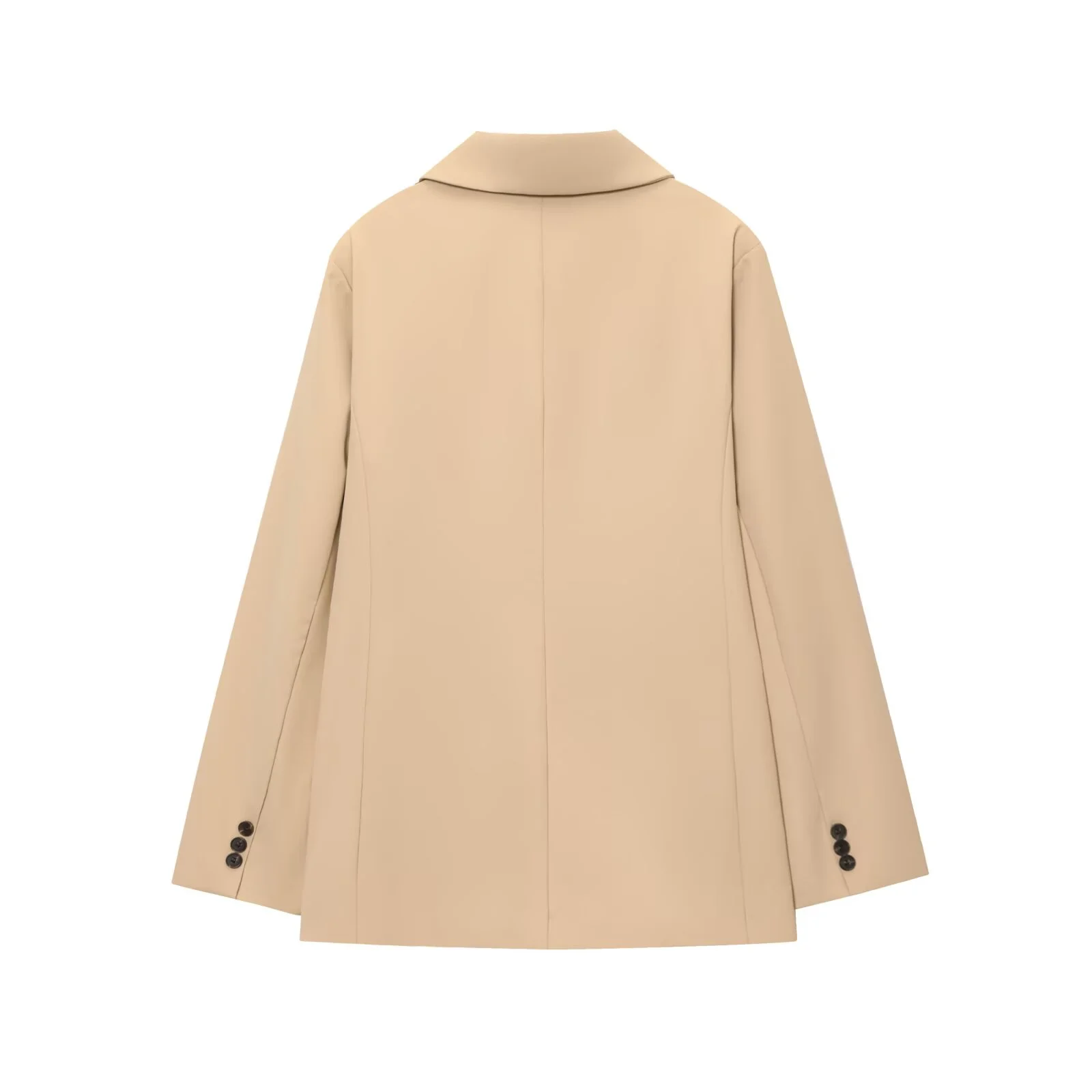 Damska kurtka garniturowa na zimę 2025, casualowa, w stylu dojazdowym, z klapami, długim rękawem, dwurzędowa, zapinana na dwa guziki, podkreślająca talię, dopasowana.