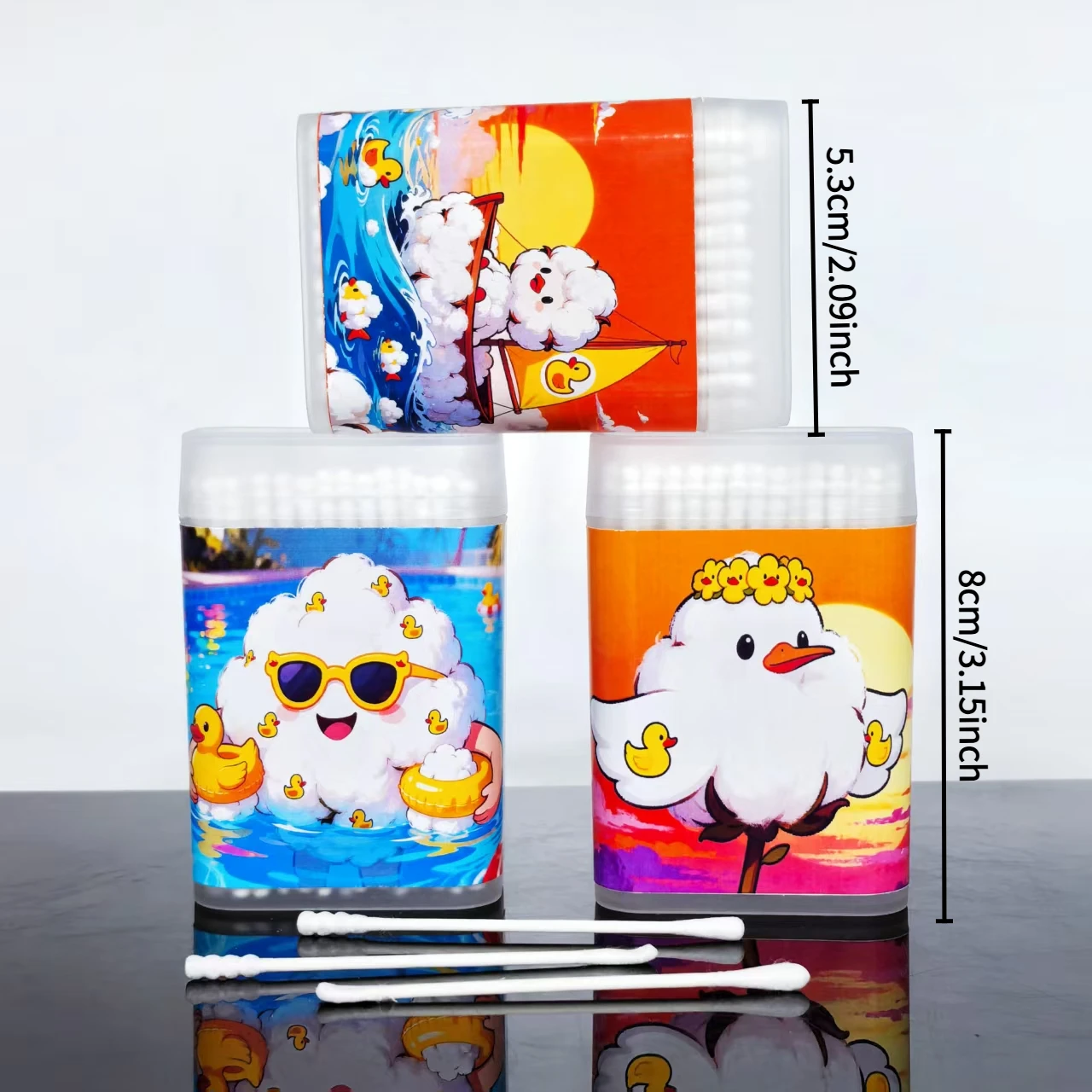 300 hisopos de algodón en forma de pato amarillo pequeño, bastoncillos de algodón de papel fino, hisopos de algodón de doble cabeza en forma de pato