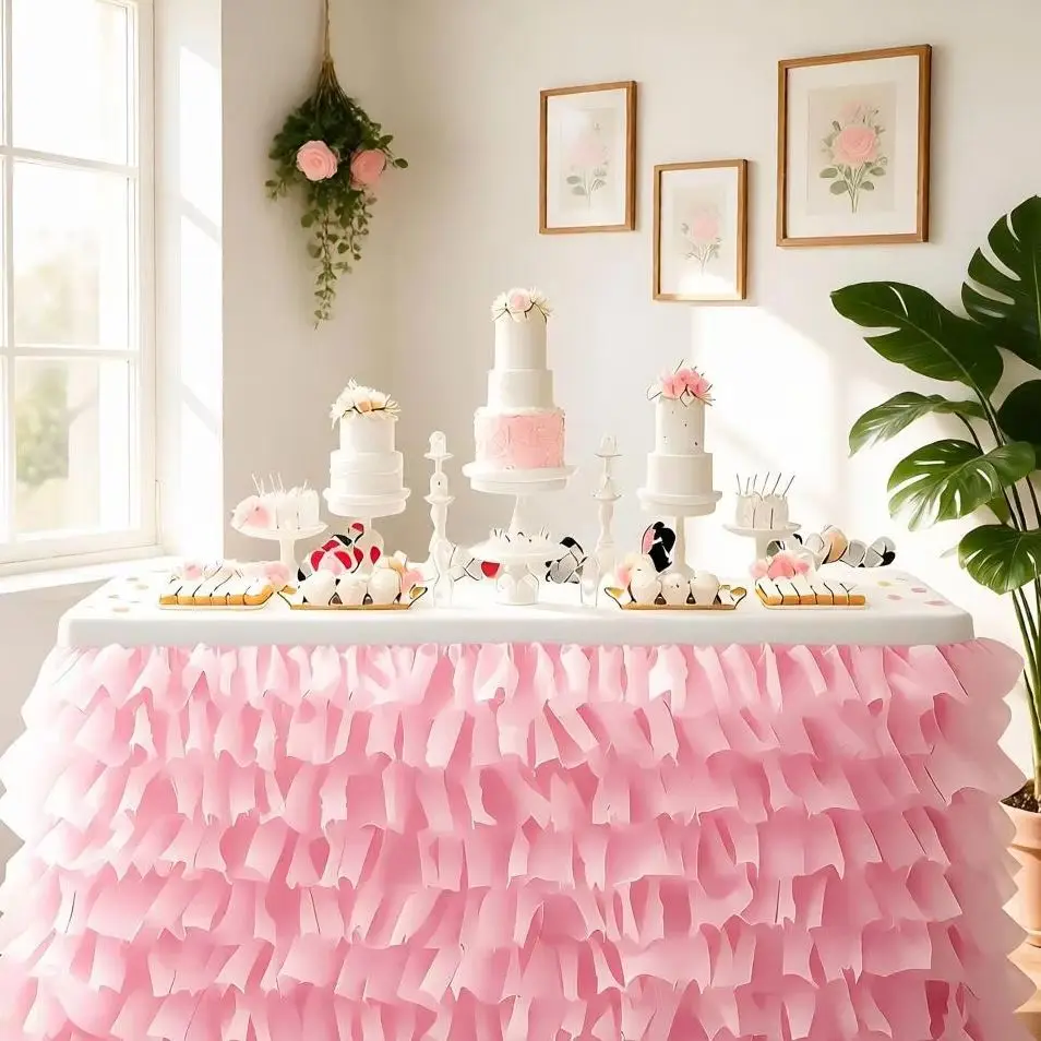 Tablecloth Party Macaron Color Tutu Tulle Table Skirt for Chiffon Table Decor Birthday Party Baby Shower Ruffle Table Skirting