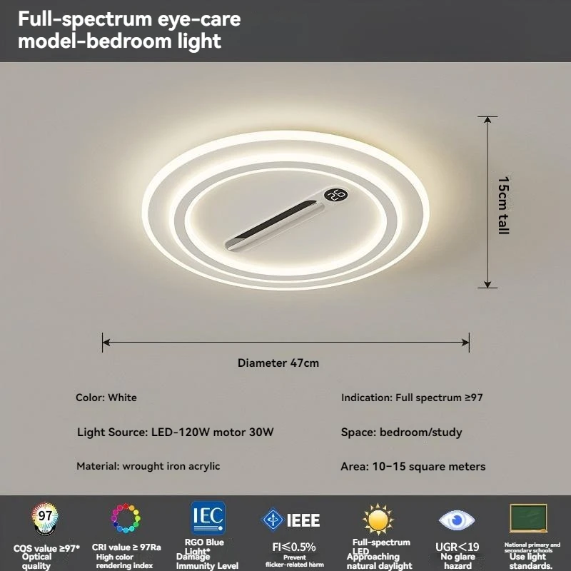Volledig spectrum oogbescherming, nieuw design, eenvoudige en moderne bladelloze ventilatorlamp, plafondlamp, woonkamer, slaapkamer, studeerkamer