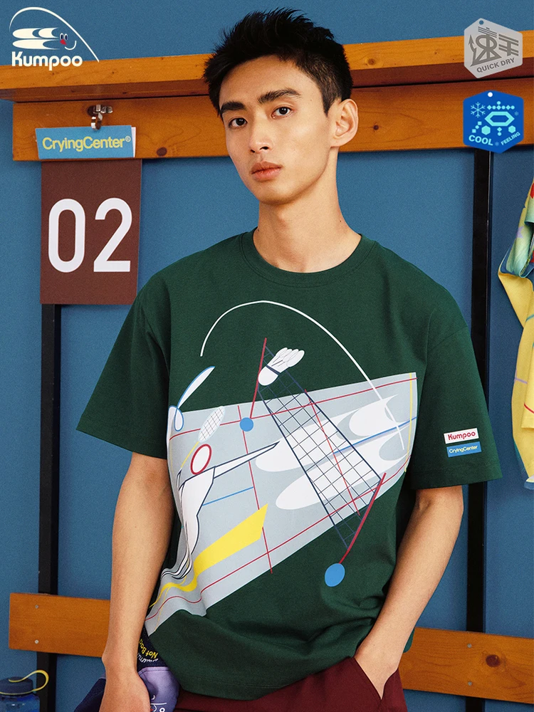 

Футболка Crnenter X Kumpoo Badminton Collaborative Series Cool Feeling Quick Dry для корт-спорта, летняя, с коротким рукавом