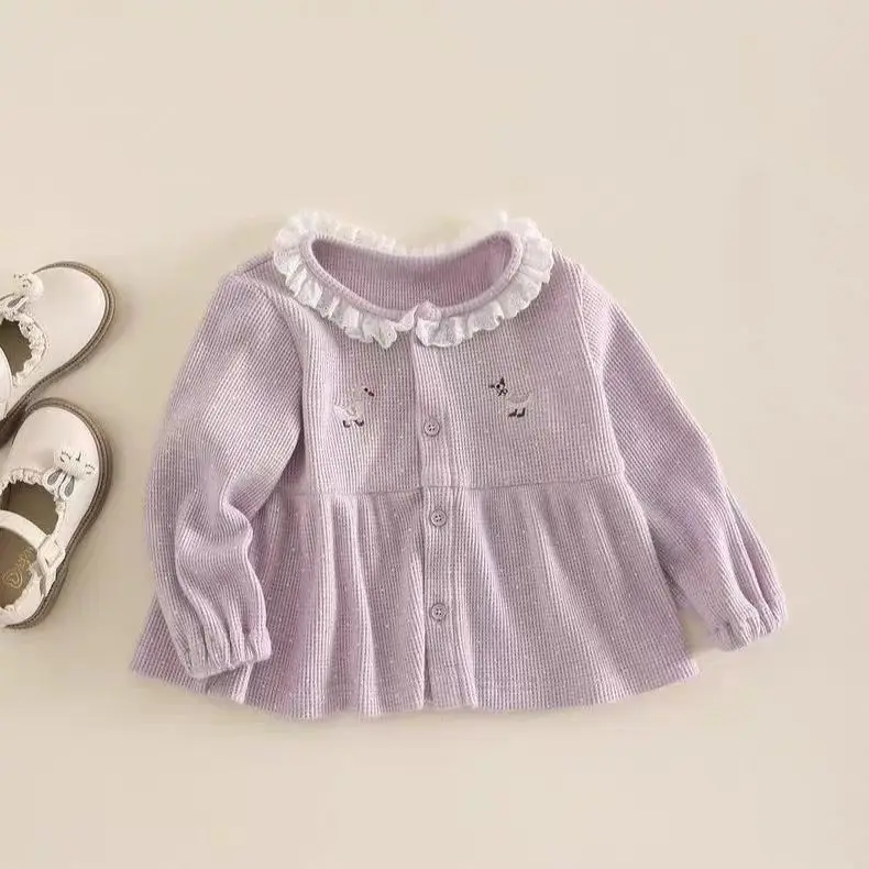 

Spring and Autumn Girls' Clothing Jacket Baby Children's Korean Lace Lace Neck Embroidered Cardigan