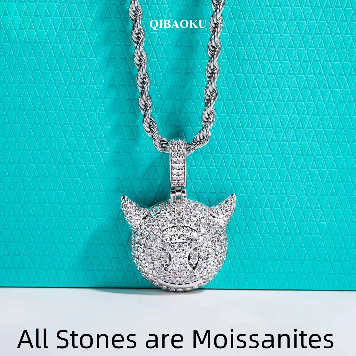 QIBAOKU Moissanite Little Devil Necklace 14K Gold Plated Pendant 60cm Heavy Metal New Age Jewelry for Men&Women 2026