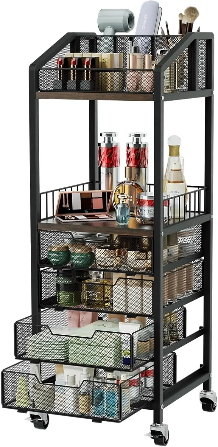 

Makeup Organizer Storage Cart - Floor Skincare Make Up Storage With 4 Drawers, Rolling Makeup Cart Vanity Organizer Cosmetics