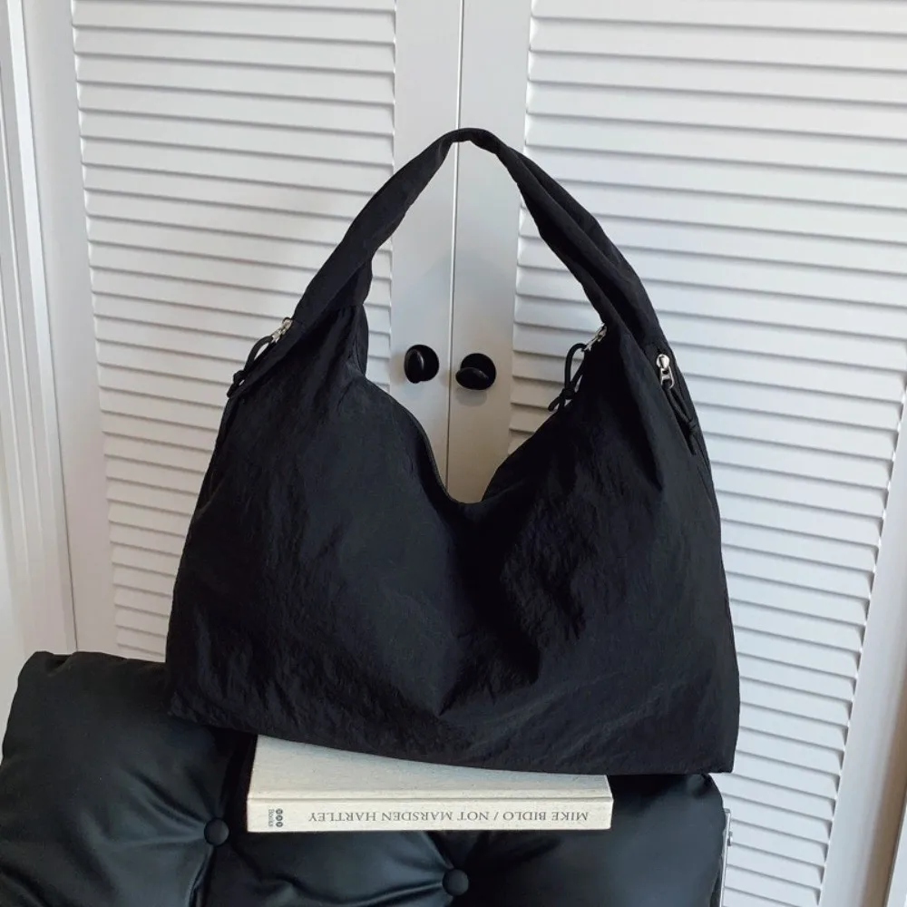 Neue Nylon-Schultertasche, Einfarbig, Große Kapazität, Unterarmtasche, Wasserdicht, mit Reißverschluss, Einkaufstasche für Frauen und Mädchen – Detail 20