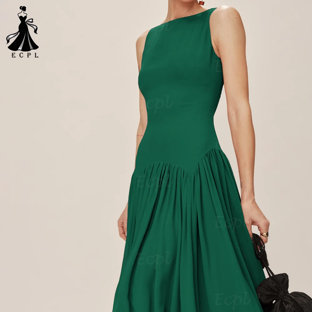 Ecpl رقبة دائرية من الساتان للحفلات الراقصة 2025 بدون أكمام بدون ظهر فستان سهرة أشرطة سباغيتي على شكل حرف a فيستدوس دي فييستا مخصصEcpl O-Neck الساتين فستان حفل حفل 2025 بلا أكمام فستان مساء بلا خلف أحزمة سباغيتي A-Line #4