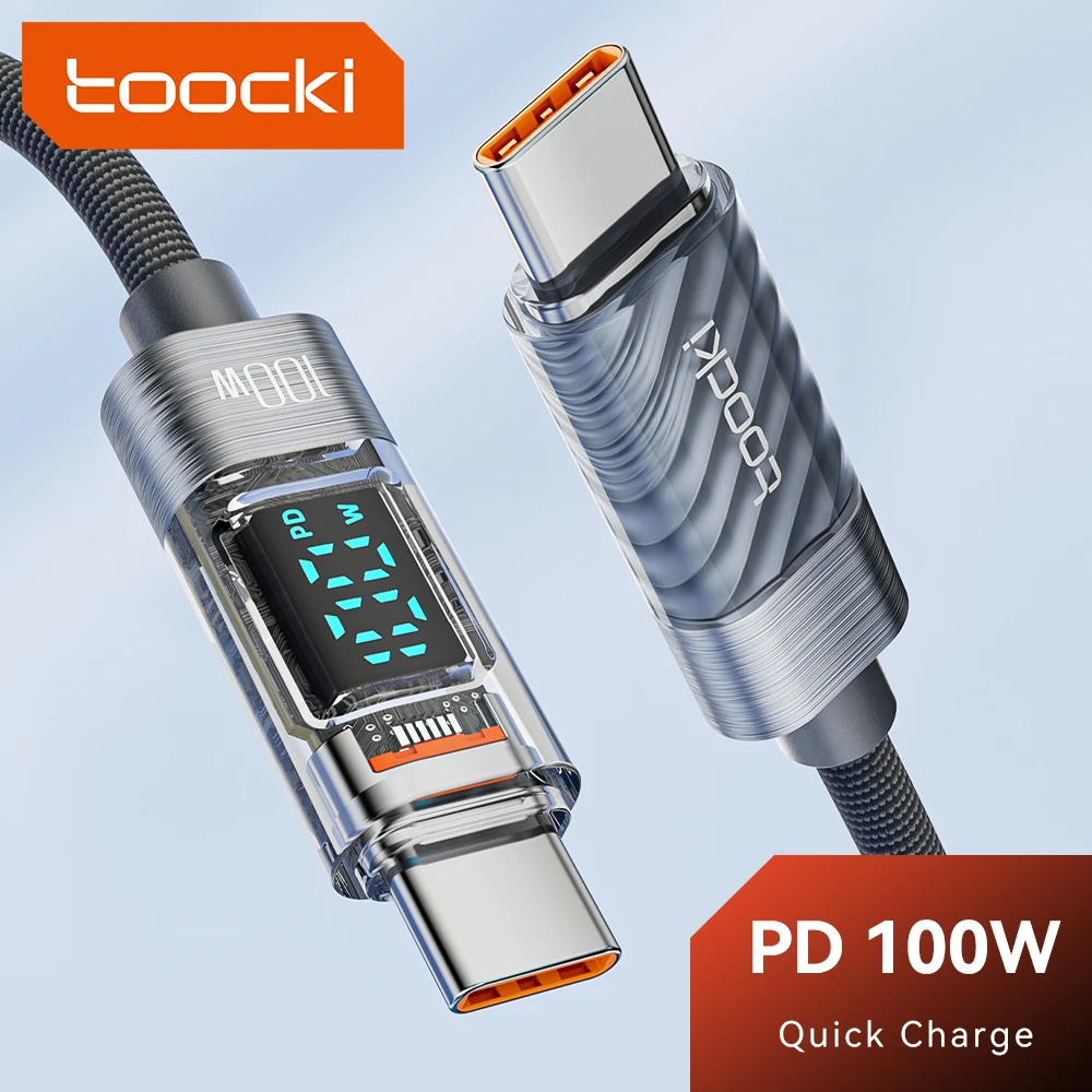 Toocki 100W PD Transparent Usb Type C To Type C Fast Charge Cable For Oneplus Samsung Oppo Vivo Xiaomi Realme Poco Macbook