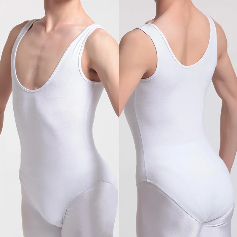 Men\'s Bodysuit Tight Sports Cotton Ballet Training Tights Sleeveless Vest Professional Dancewear Men Gymnastics Leotards