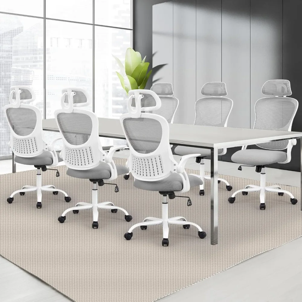 Office Computer Desk Chair, Ergonomic High-Back Mesh Rolling Work Task Chairs with Wheels and Adjustable Headrests,Study, Grey