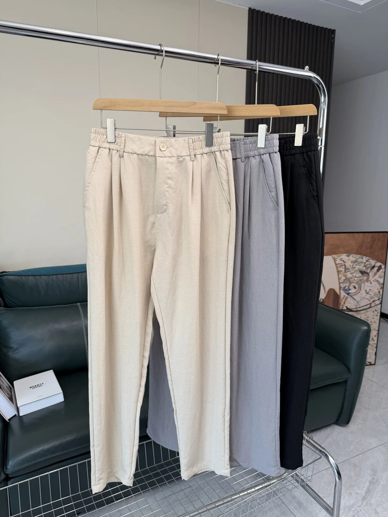 

Comfortable Breathable Straight Leg Casual Pants Men's Summer Elastic Waist Lenzing Linen Blend Casual Fashion Daily Wear