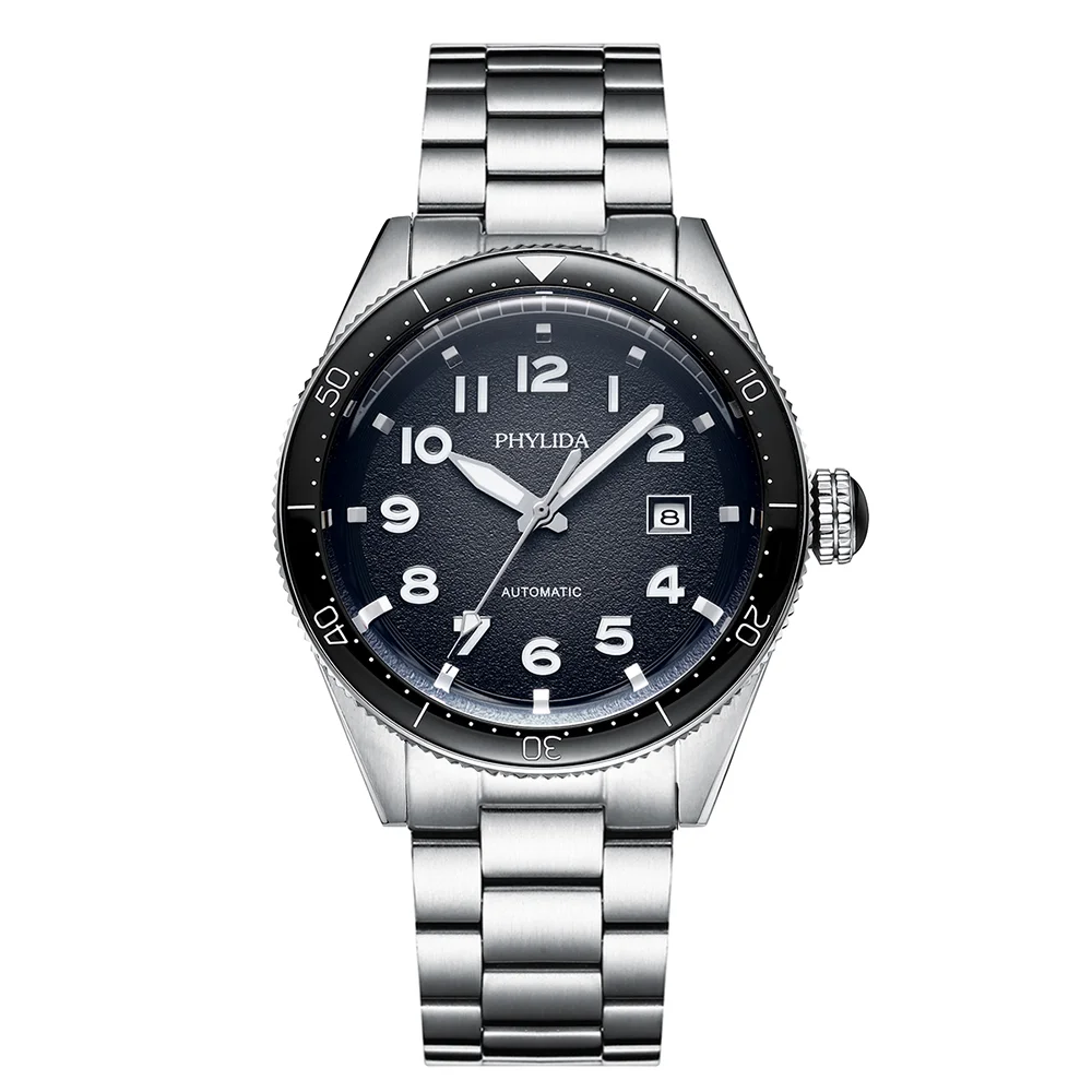

PHYLIDA 43 мм, черные спортивные механические наручные часы Miyota8215, автоматические мужские часы из нержавеющей стали, водонепроницаемые