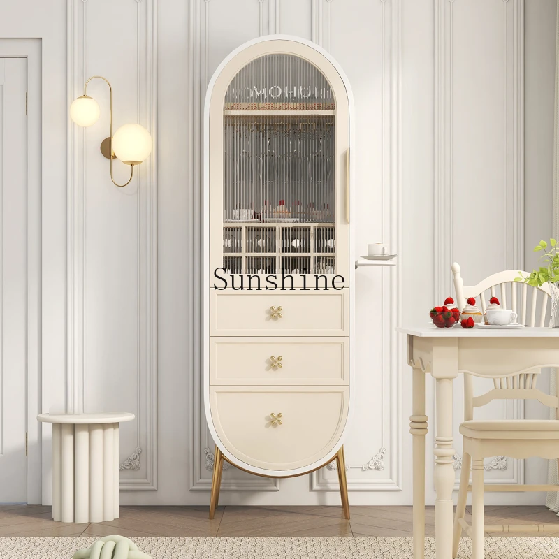 French Cream Wind Single Door Changhong Glass Wine Cabinet Multifunctional Side Cabinet