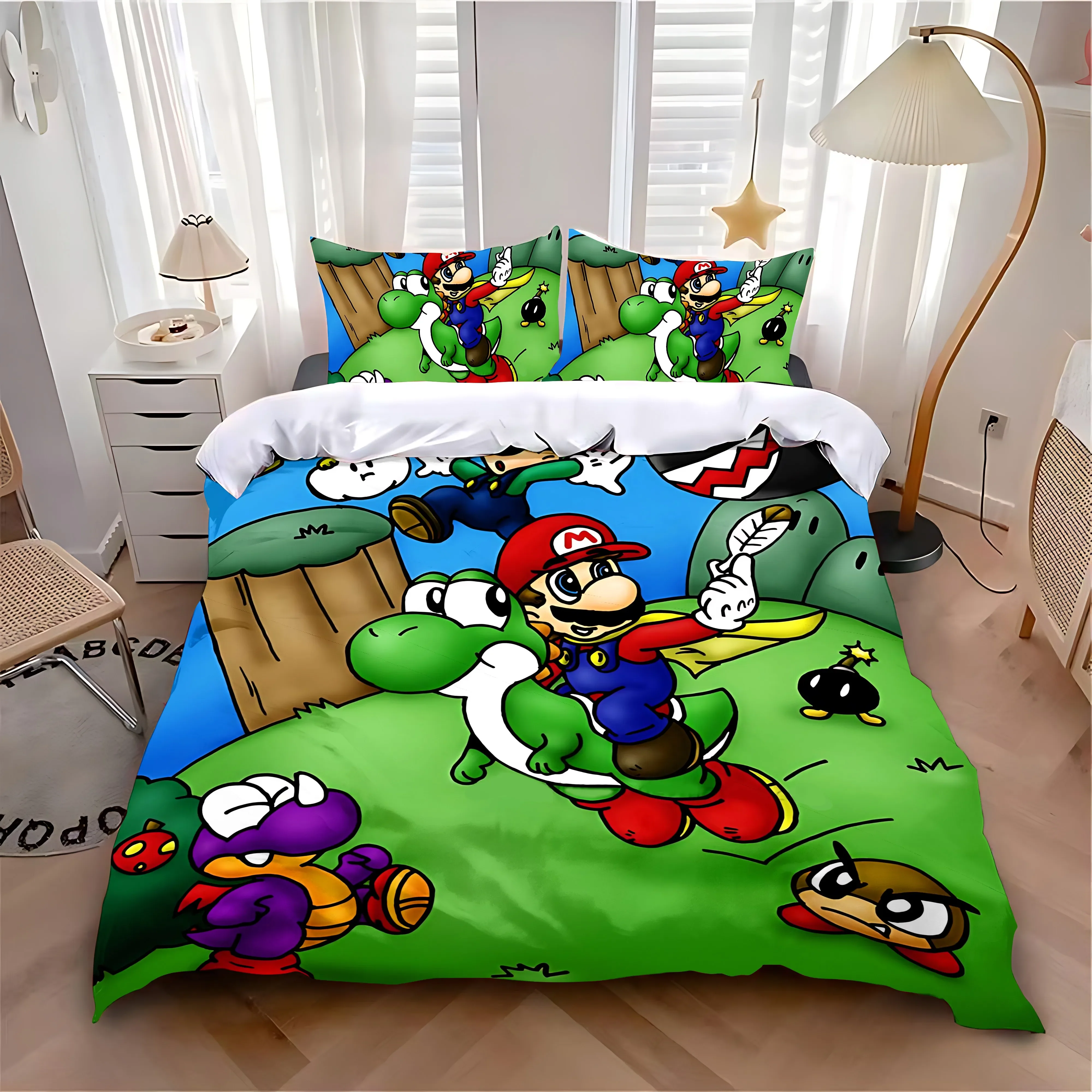 

Children Duvet Cover Pillowcase Hot Cartoon Cute M-Mario Bedding Set Adult Boy Girl Bedroom Decoration Single Double Large Size