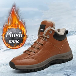 Men's Winter Snow Boots Waterproof Leather Sports Super Warm Men's Boots Outdoor Men's Hiking Boots Work Travel Shoes Size 39-46