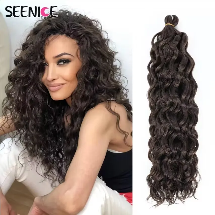

Dark Brown Afro Curls Deep Wavy Twist Crochet Hair Extension Hawaii 18-24Inch Water Wave Synthetic Curly Braiding Hair for Women