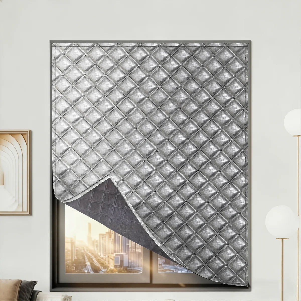 1pcs Graphene Thickened Soundproof & Thermal Insulated Curtains, Self-Adhesive No Drill Full Blackout Window Drapes for Bedroom