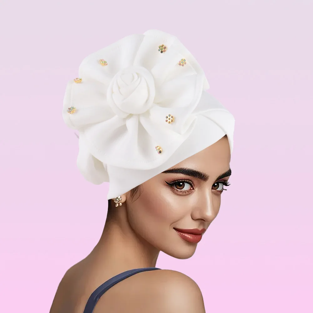 Amazon New Space Layer Side Flower Turban Hat for Women, Nigerian West African Style Headwrap Base Cap Cross Border