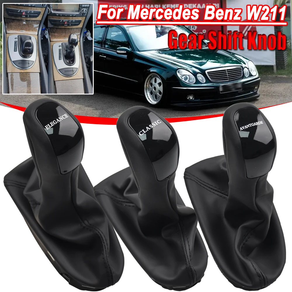 Perilla de palanca de cambios automática AT para coche con bota de cuero PU para Mercedes Benz Clase E W211 S211 elegancia clásica vanguardista