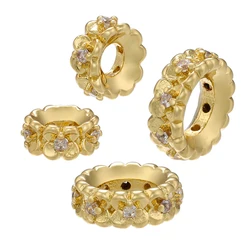 ZHUKOU 6/8mm beads for jewelry making CZ Zircon Petal Spacer Beads Brass beads for women bracelets Accessories wholesale VZ282