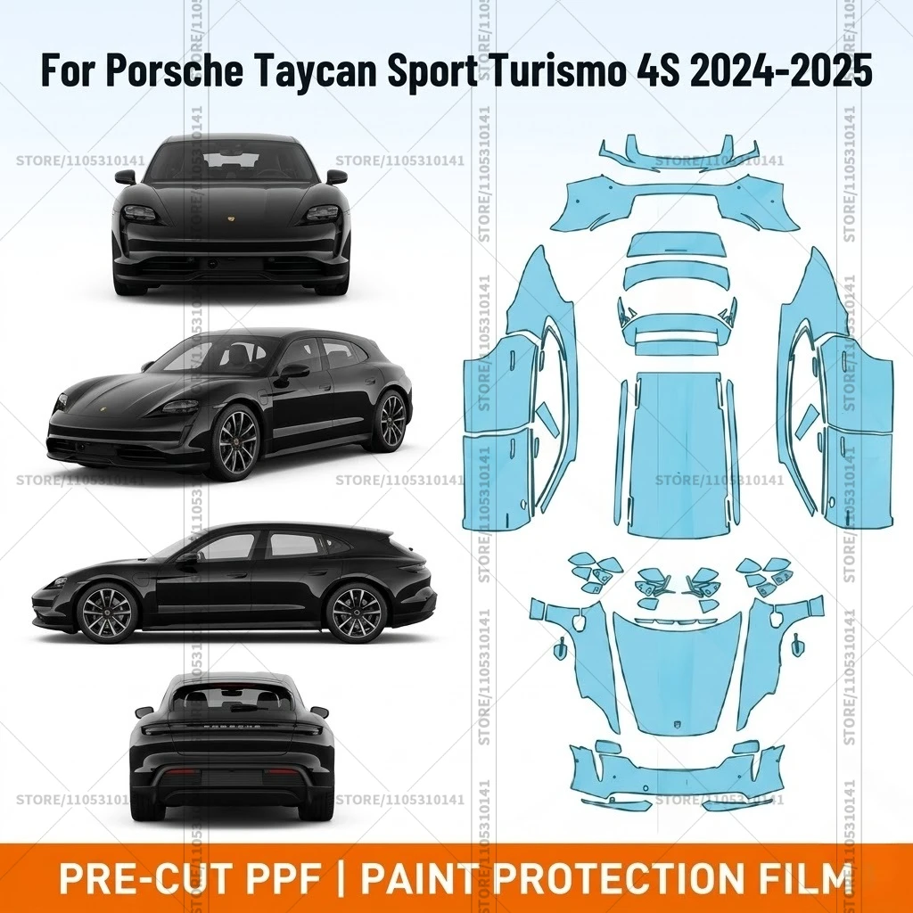

Предварительно нарезанная прозрачная защитная пленка PPF для бампера автомобиля, прозрачная защитная пленка для Porsche Taycan Sport-Turismo 4S 2024-2025