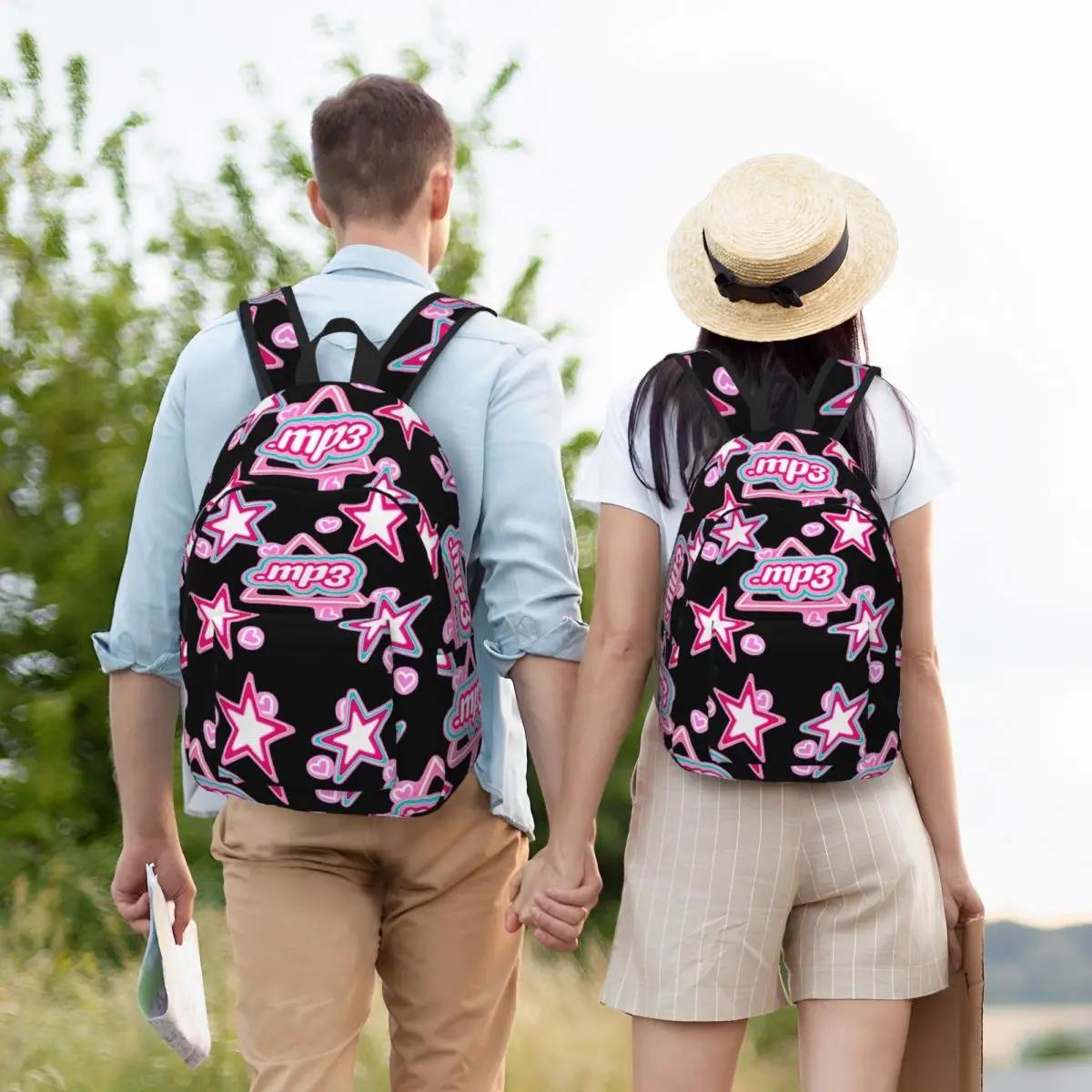 Emilia Mernes Mp3 กระเป๋าเป้สะพายหลังลําลองพร้อมกระเป๋า High School Work Daypack สําหรับผู้ชายผู้หญิงแล็ปท็อปผ้าใบกระเป๋า