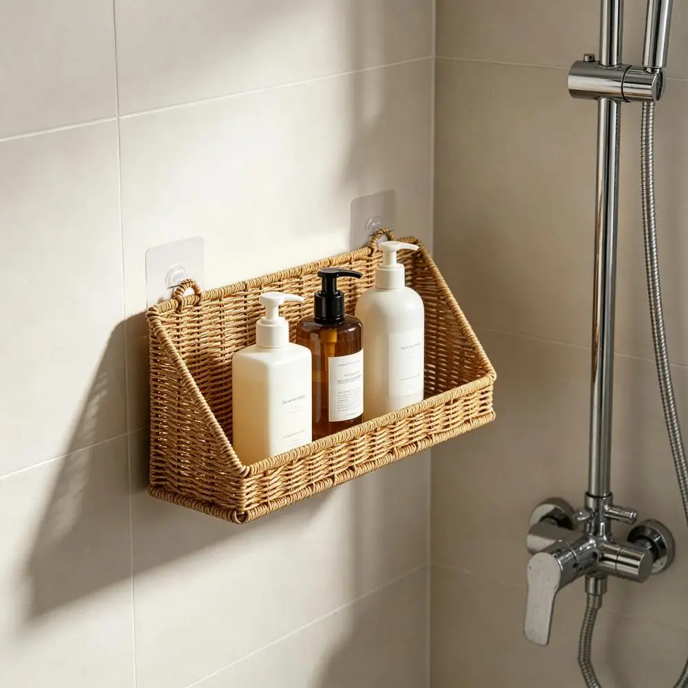 

Kitchen Storage Basket Wall-mounted Storage Rack with Hooks Ventilated Basket Organizer for Kitchen Bathroom Rustic for Bedroom