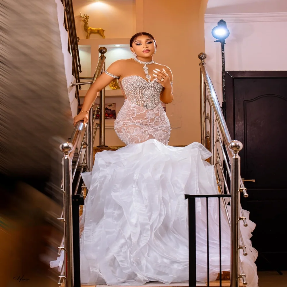 

Свадебное платье с круглым вырезом и блестящими пайетками по индивидуальному заказу, Vestido De Casament, с короткими рукавами, каскадными оборками, свадебные платья