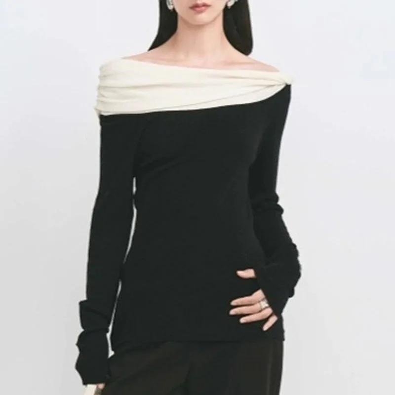 

Вязаный свитер, женские пуловеры, модный вязаный свитер с длинным рукавом и вырезом в стиле пэчворк, пуловер, женские топы Sueters De Mujer Q1453