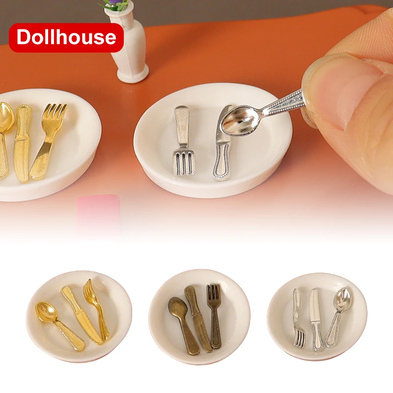 4 Stuks 1:12 Poppenhuis Plaat Mes Vork Lepel Set Poppenhuis Mini Servies Accessoires Poppenhuis Keuken Decoratie Spelen Speelgoed
