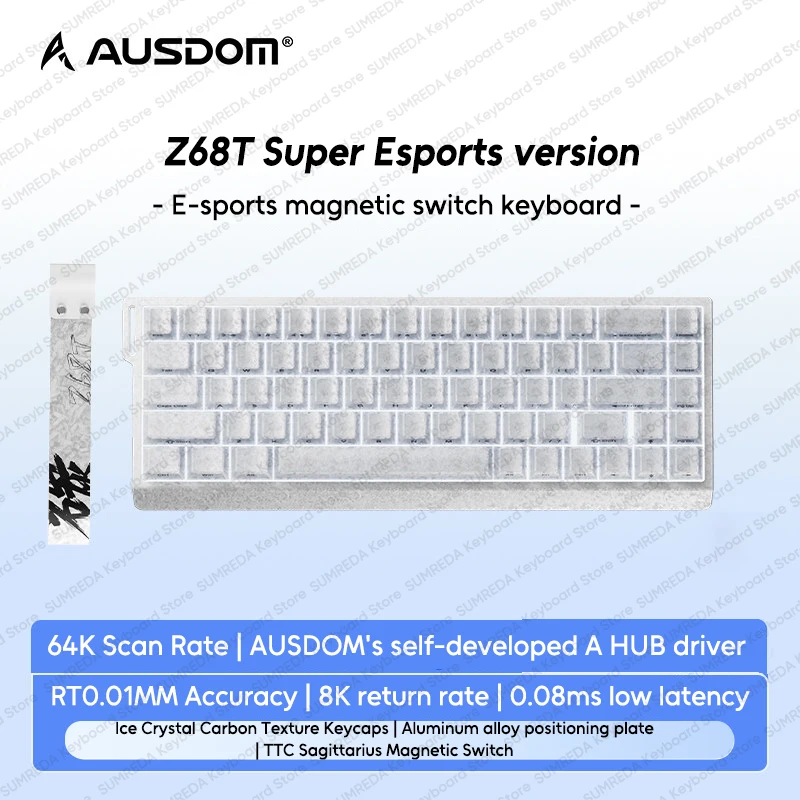 AUSDOM Z68T Wired Gaming Magnetic Mechanical Keyboard 8K RT0.01mm Rapid Trigger Carbon Texture Keycaps RGB Gamer Keyboard Gifts