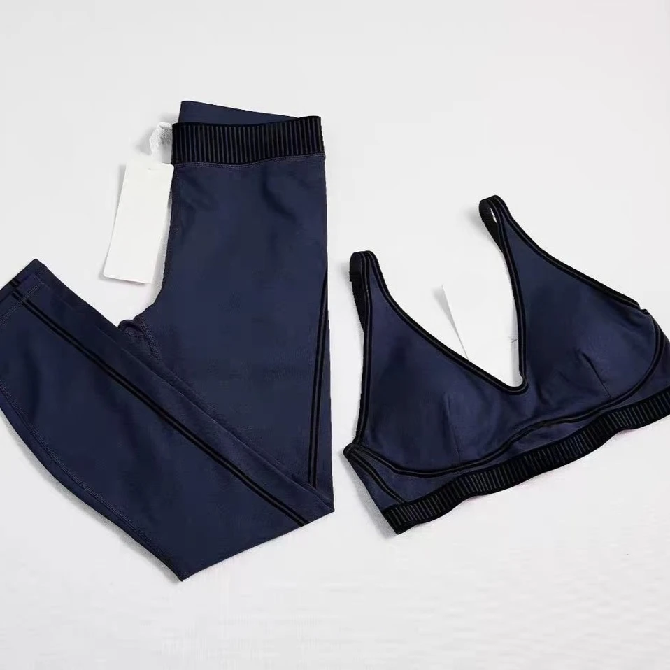

Brand Yoga Sport Set Bra with Padding Flocking High-Waist 7/8 Line Up Leggings Comfortable Elastic Vest Pants Pilates Line Pants
